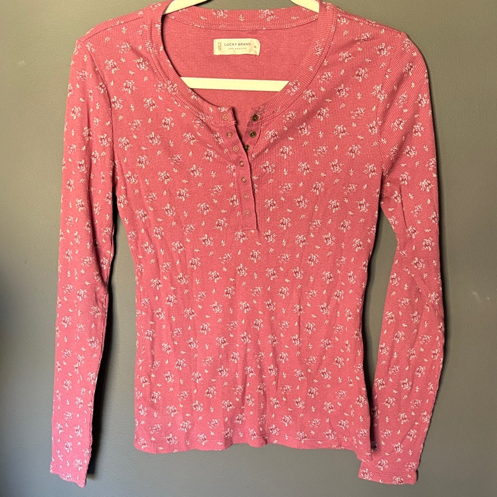 Lucky Brand xs Rose Long Sleeve Floral Tee